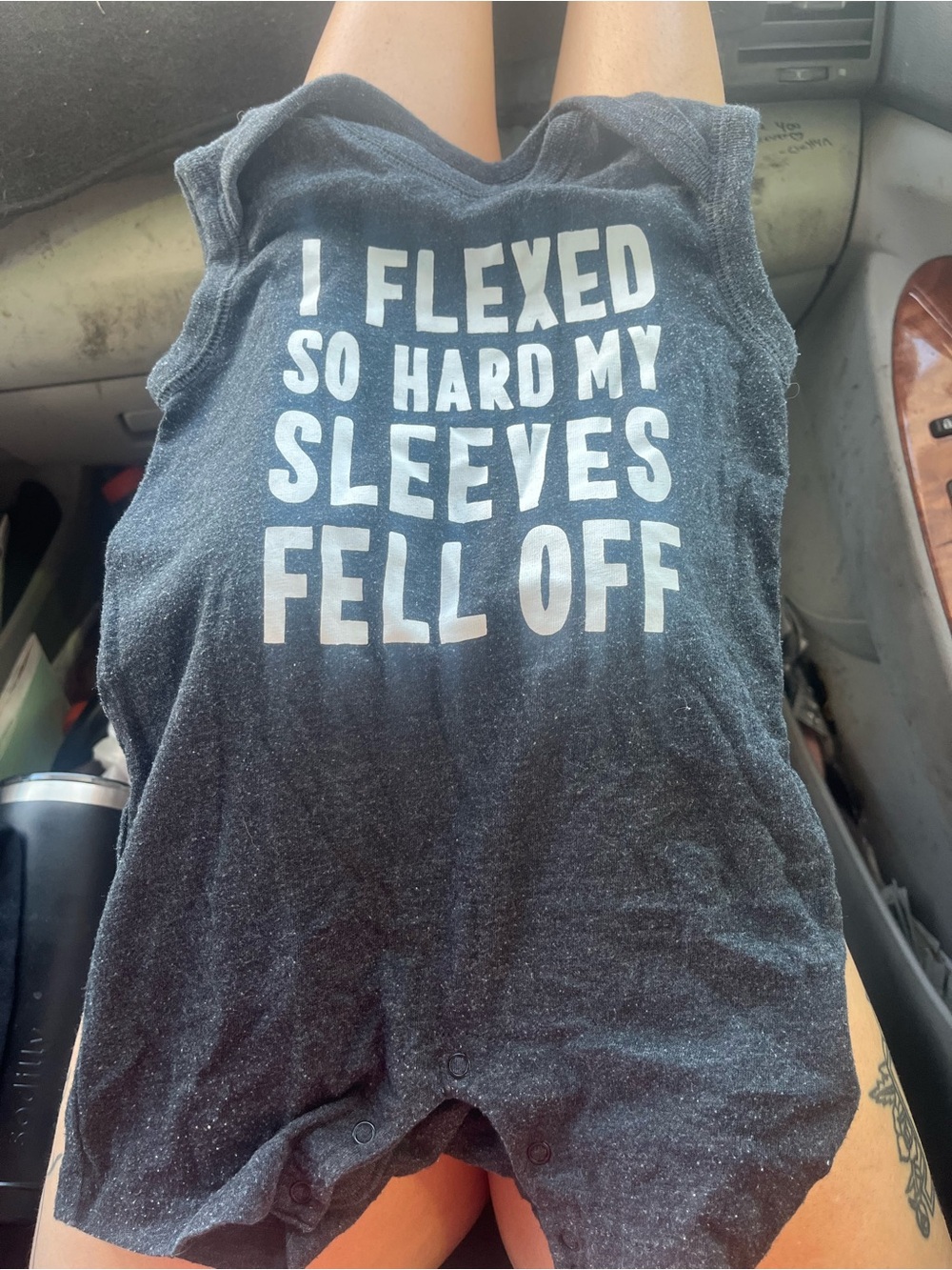 Kids Black Muscle Tank Bodysuit - 'I Flexed So Hard My Sleeves Fell Off'